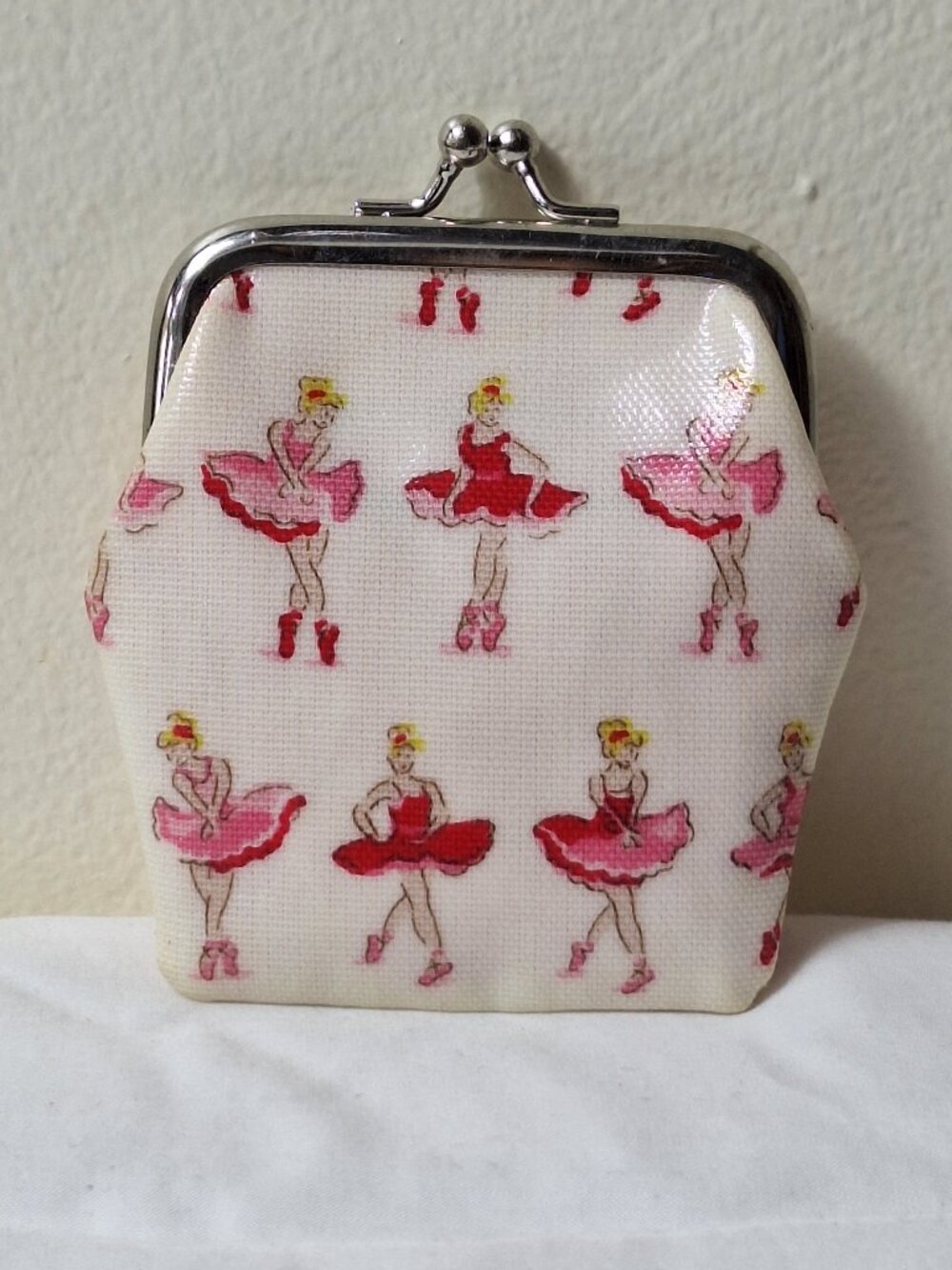 Cath Kidston Cream Coin Purse with Pink and Red Ballerina Print